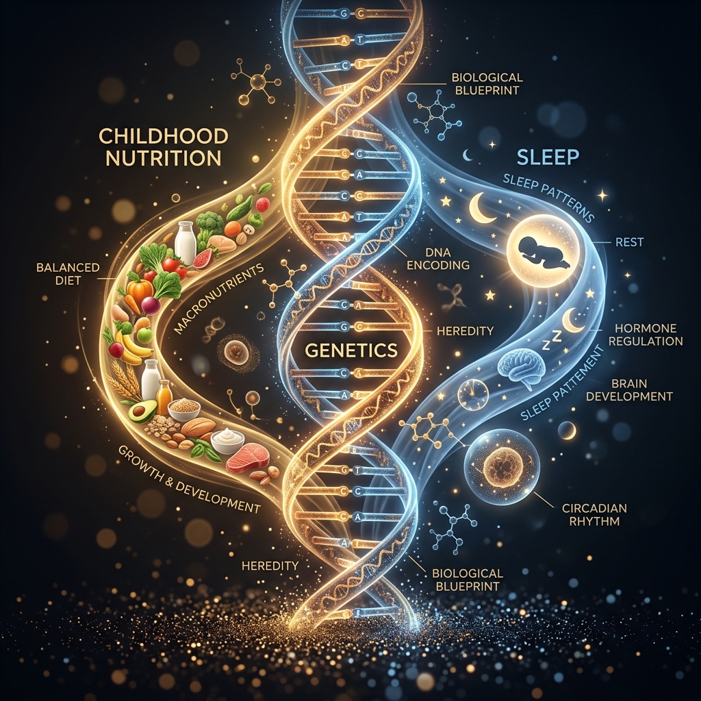 Abstract visualization of childhood nutrition, genetics, and sleep