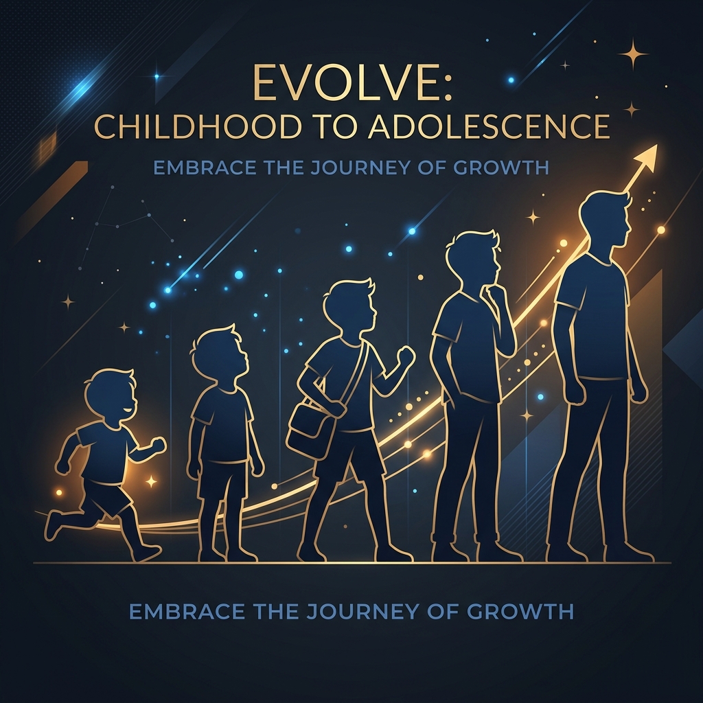 Abstract visualization of a boy's growth from childhood to adolescence