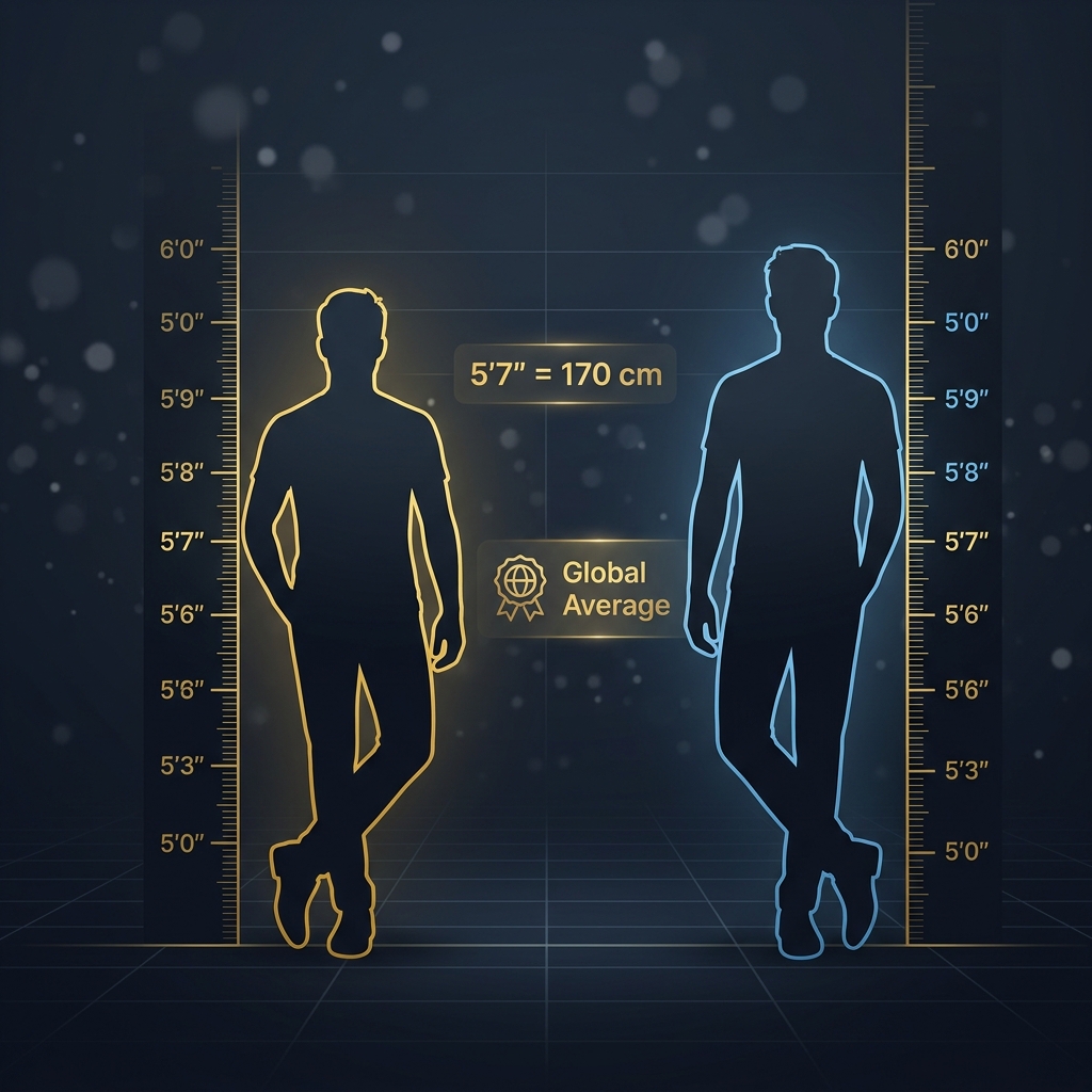 Abstract visualization of a 5 foot 7 man measured against average height statistics
