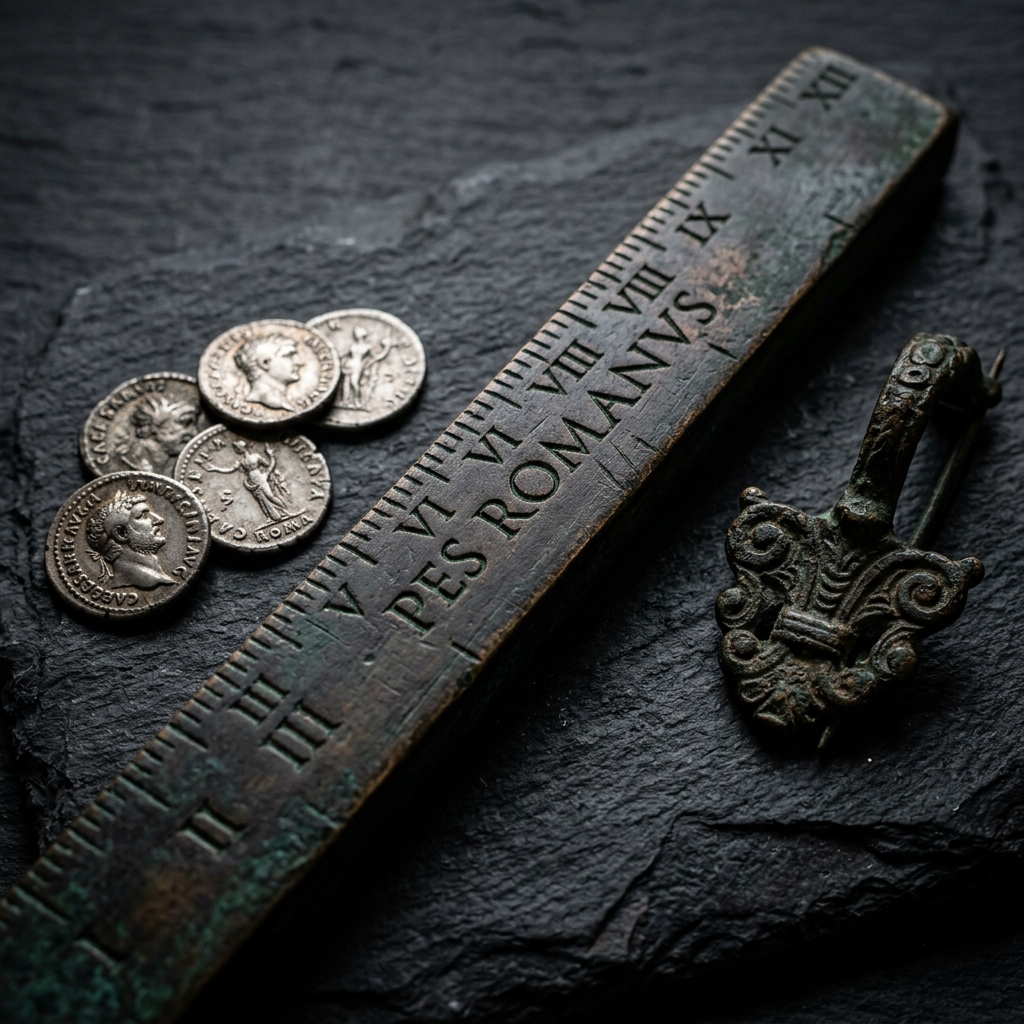 Ancient Roman bronze measuring rod pes